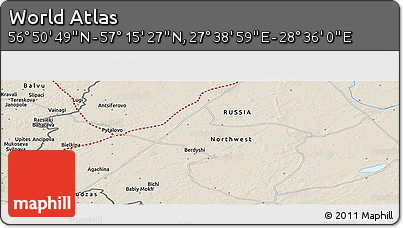Shaded Relief Panoramic Map of the Area around 57° 3' 8" N, 28° 7' 30" E