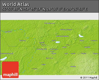 Physical 3D Map of the Area around 57° 3' 8" N, 28° 58' 30" E