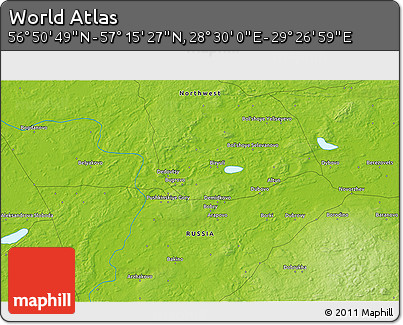 Physical 3D Map of the Area around 57° 3' 8" N, 28° 58' 30" E