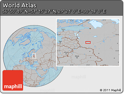 Gray Location Map of the Area around 57° 3' 8" N, 29° 49' 30" E, hill shading