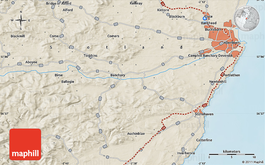 Shaded Relief Map of Aberdeen