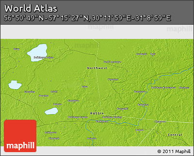 Physical 3D Map of the Area around 57° 3' 8" N, 30° 40' 29" E