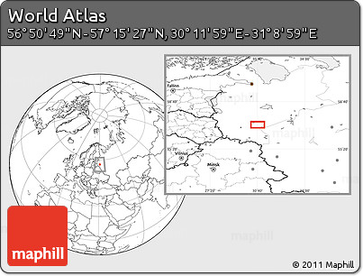Blank Location Map of the Area around 57° 3' 8" N, 30° 40' 29" E