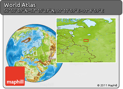 Physical Location Map of the Area around 57° 3' 8" N, 30° 40' 29" E