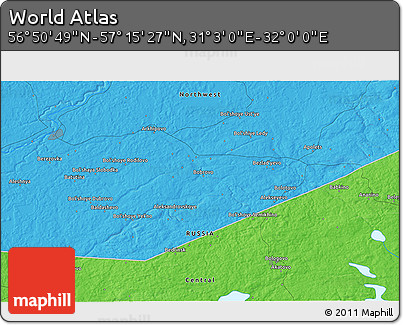 Political 3D Map of the Area around 57° 3' 8" N, 31° 31' 29" E