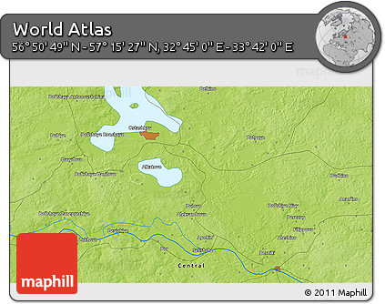Physical 3D Map of the Area around 57° 3' 8" N, 33° 13' 30" E
