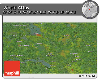 Satellite 3D Map of the Area around 57° 3' 8" N, 33° 13' 30" E