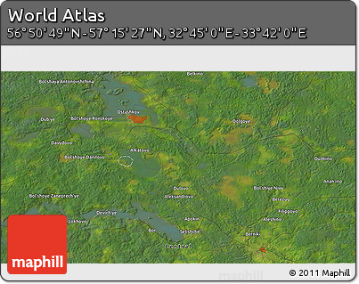Satellite 3D Map of the Area around 57° 3' 8" N, 33° 13' 30" E