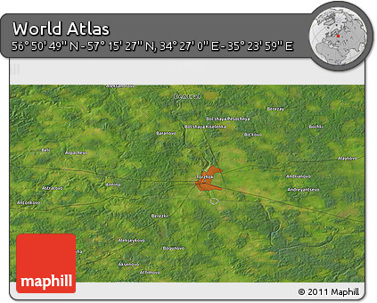 Satellite 3D Map of the Area around 57° 3' 8" N, 34° 55' 29" E
