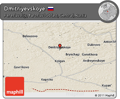 Shaded Relief Panoramic Map of Dmitriyevskoye