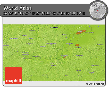 Physical 3D Map of the Area around 57° 3' 8" N, 39° 10' 29" E