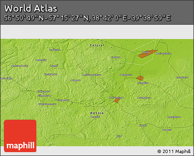 Physical 3D Map of the Area around 57° 3' 8" N, 39° 10' 29" E