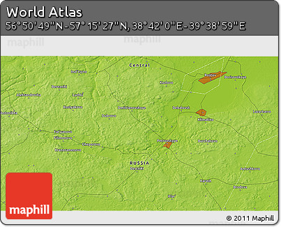 Physical 3D Map of the Area around 57° 3' 8" N, 39° 10' 29" E