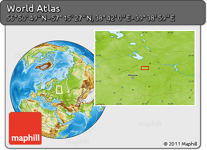 Physical Location Map of the Area around 57° 3' 8" N, 39° 10' 29" E