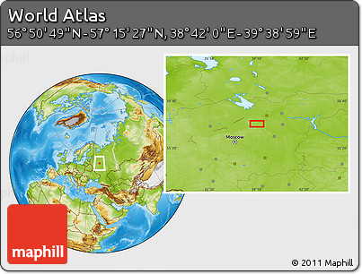 Physical Location Map of the Area around 57° 3' 8" N, 39° 10' 29" E
