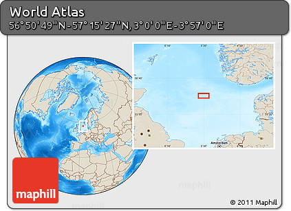 Shaded Relief Location Map of the Area around 57° 3' 8" N, 3° 28' 30" E