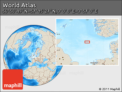 Shaded Relief Location Map of the Area around 57° 3' 8" N, 3° 28' 30" E