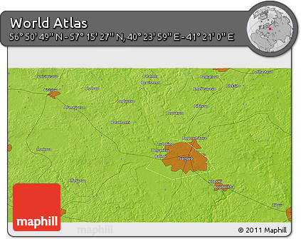 Physical 3D Map of the Area around 57° 3' 8" N, 40° 52' 30" E