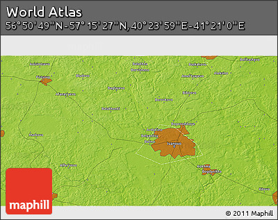 Physical 3D Map of the Area around 57° 3' 8" N, 40° 52' 30" E