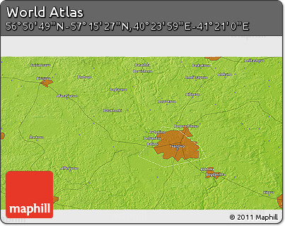 Physical 3D Map of the Area around 57° 3' 8" N, 40° 52' 30" E