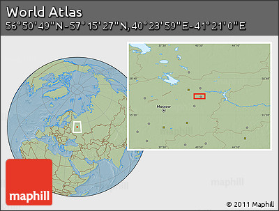 Savanna Style Location Map of the Area around 57° 3' 8" N, 40° 52' 30" E, hill shading