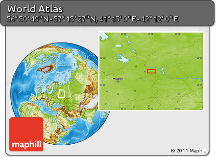 Physical Location Map of the Area around 57° 3' 8" N, 41° 43' 30" E