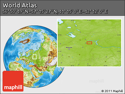 Physical Location Map of the Area around 57° 3' 8" N, 41° 43' 30" E