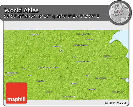 Physical 3D Map of the Area around 57° 3' 8" N, 42° 34' 30" E