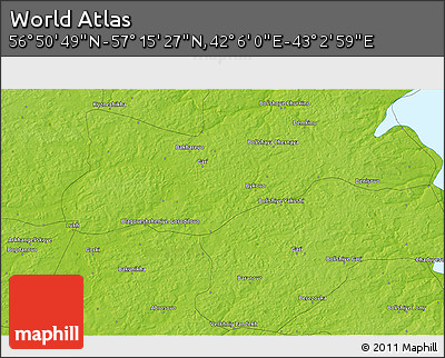 Physical 3D Map of the Area around 57° 3' 8" N, 42° 34' 30" E