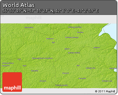 Physical 3D Map of the Area around 57° 3' 8" N, 42° 34' 30" E