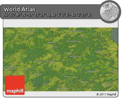 Satellite 3D Map of the Area around 57° 3' 8" N, 42° 34' 30" E