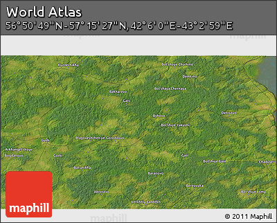 Satellite 3D Map of the Area around 57° 3' 8" N, 42° 34' 30" E