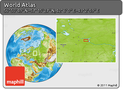 Physical Location Map of the Area around 57° 3' 8" N, 42° 34' 30" E