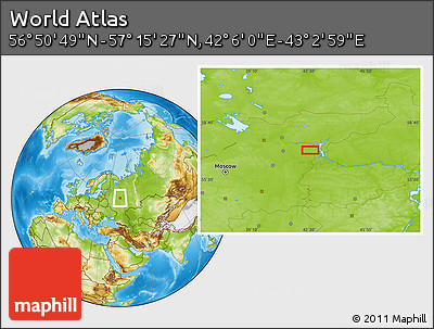 Physical Location Map of the Area around 57° 3' 8" N, 42° 34' 30" E