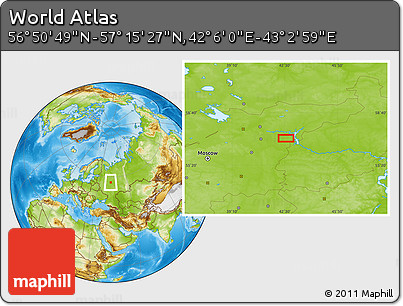 Physical Location Map of the Area around 57° 3' 8" N, 42° 34' 30" E