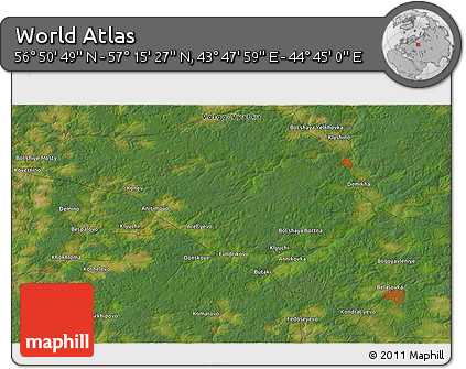 Satellite 3D Map of the Area around 57° 3' 8" N, 44° 16' 29" E
