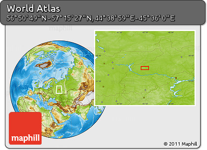 Physical Location Map of the Area around 57° 3' 8" N, 45° 7' 30" E