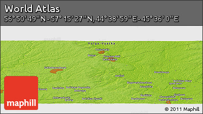 Physical Panoramic Map of the Area around 57° 3' 8" N, 45° 7' 30" E