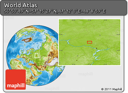 Physical Location Map of the Area around 57° 3' 8" N, 47° 40' 29" E