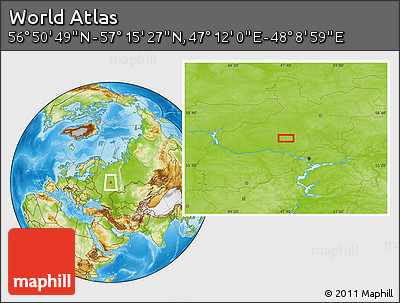 Physical Location Map of the Area around 57° 3' 8" N, 47° 40' 29" E