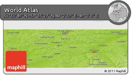 Physical Panoramic Map of the Area around 57° 3' 8" N, 48° 31' 29" E