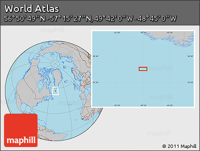Gray Location Map of the Area around 57° 3' 8" N, 49° 13' 30" W