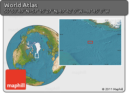 Satellite Location Map of the Area around 57° 3' 8" N, 49° 13' 30" W
