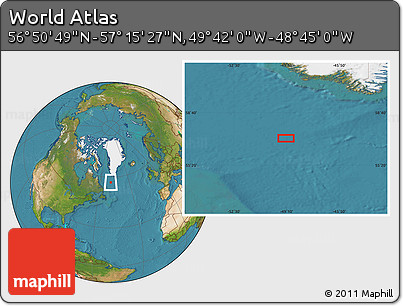 Satellite Location Map of the Area around 57° 3' 8" N, 49° 13' 30" W
