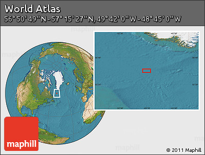 Satellite Location Map of the Area around 57° 3' 8" N, 49° 13' 30" W