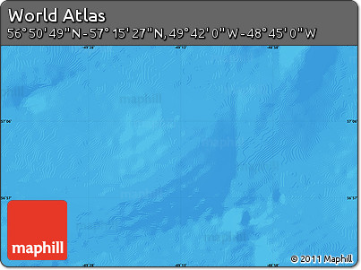 Physical Map of the Area around 57° 3' 8" N, 49° 13' 30" W