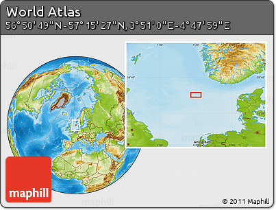 Physical Location Map of the Area around 57° 3' 8" N, 4° 19' 30" E