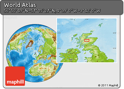 Physical Location Map of the Area around 57° 3' 8" N, 4° 10' 30" W