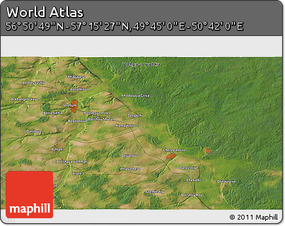 Satellite 3D Map of the Area around 57° 3' 8" N, 50° 13' 30" E