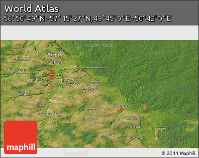 Satellite 3D Map of the Area around 57° 3' 8" N, 50° 13' 30" E